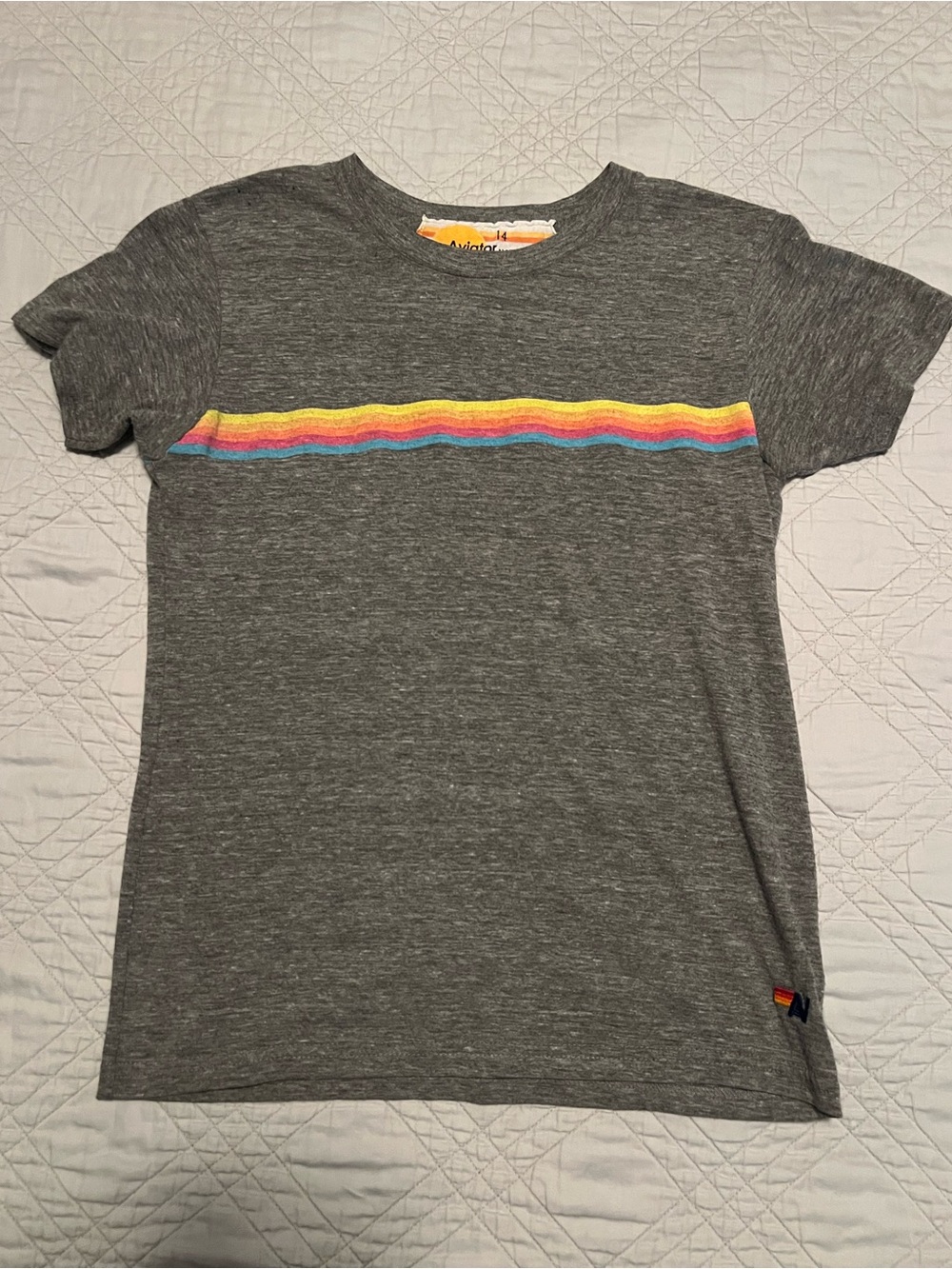 Aviator Nation Kid’s 5 Stripe Tee – Heather Grey | kids size 14
